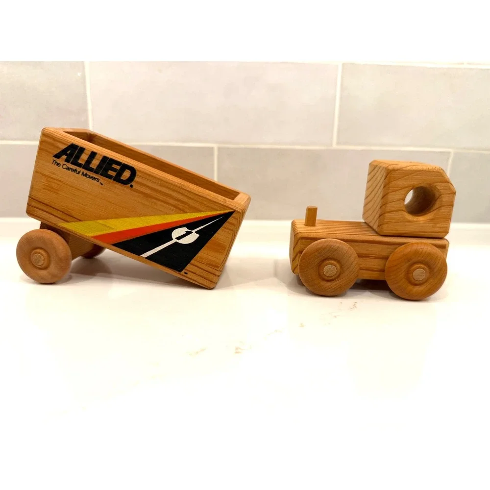 Vintage 1996 Promotoy Allied Van Lines Wooden Semi Truck Trailer Toy Collectible